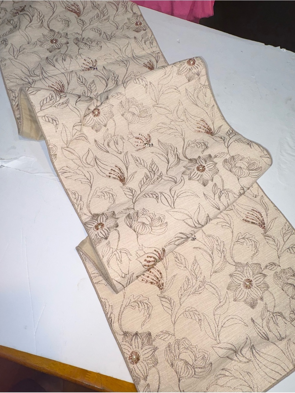 Rachel Zoe intricate botanical embroidery beige background delicate beads - Picture 6 of 10